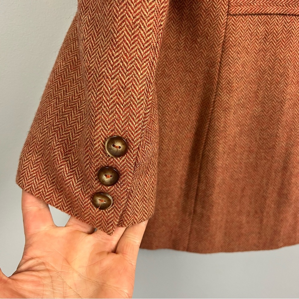 LIzSport Vintage Tweed Pantsuit Rust Herringbone Blazer Pants Set Size 6 - Picture 7 of 15